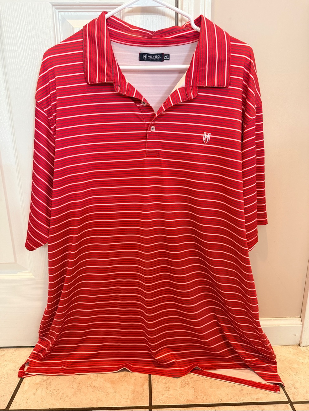 HEYBO Men's Red Striped Polo Shirt